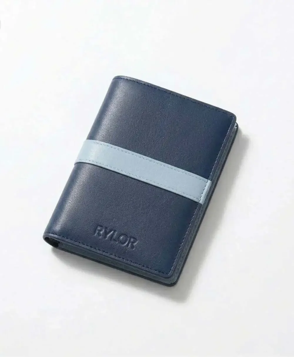 Rylor Navy Blue Leather Bifold Wallet with Contrast Stripe